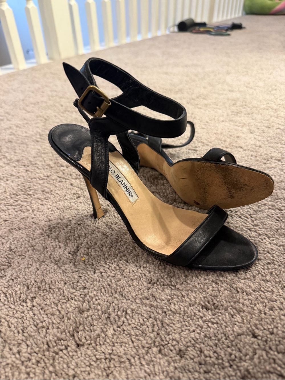 Manolo Blahnik Black Leather Strappy High-Heel Sandals